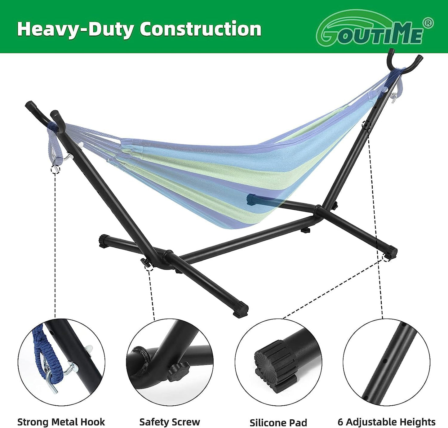 Goutime Kids Hammock with Stand,Childs Hammocks Frame Holder Base with Portable Carrying Bag for Indoor,Outdoor,Patio,Deck,Yard,Beach (Blue)