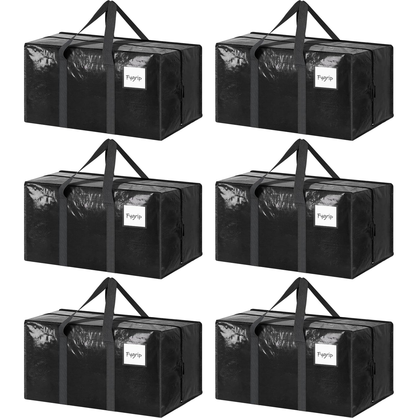 6 Pack Extra Heavy Duty Large Moving Bags with Strong Zipper & Comfortable Handles, Sturdy & Durable Clothes Storage Bags Totes Bins, Packing Moving Boxes for College Supplies, Black