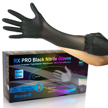 Raxwell Heavy Duty Disposable Gloves Latex Free | 6.5 Mil Black Nitrile Gloves Large | 100 Count Powder Free & Chemical Resistant | Food Grade, Food Safe | For Janitors, Kitchens, Mechanics & More