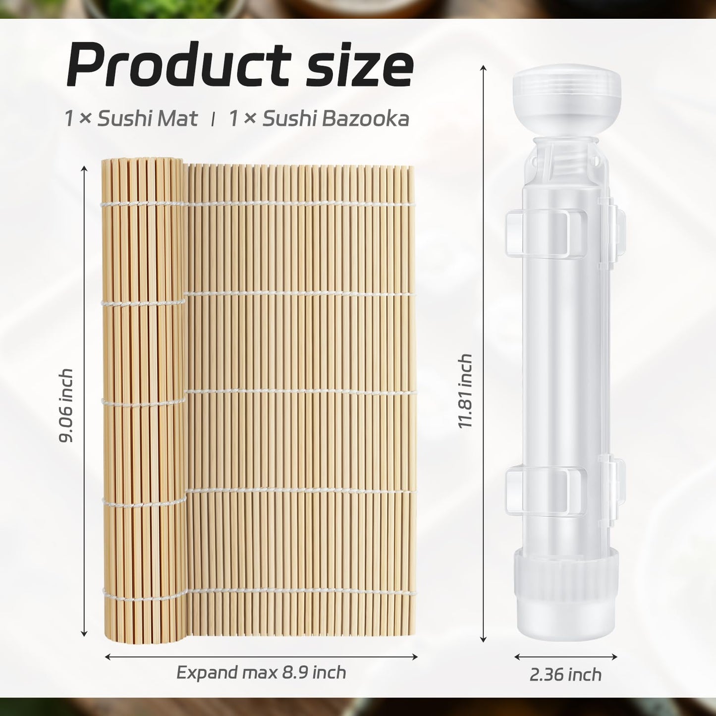 AISHN Sushi Roller 11.8 inches Sushi Bazooka Sushi Maker Chef Tool Rice Roller Durable Rice Maker Machine Mold for Easy Sushi Cooking Translucent white