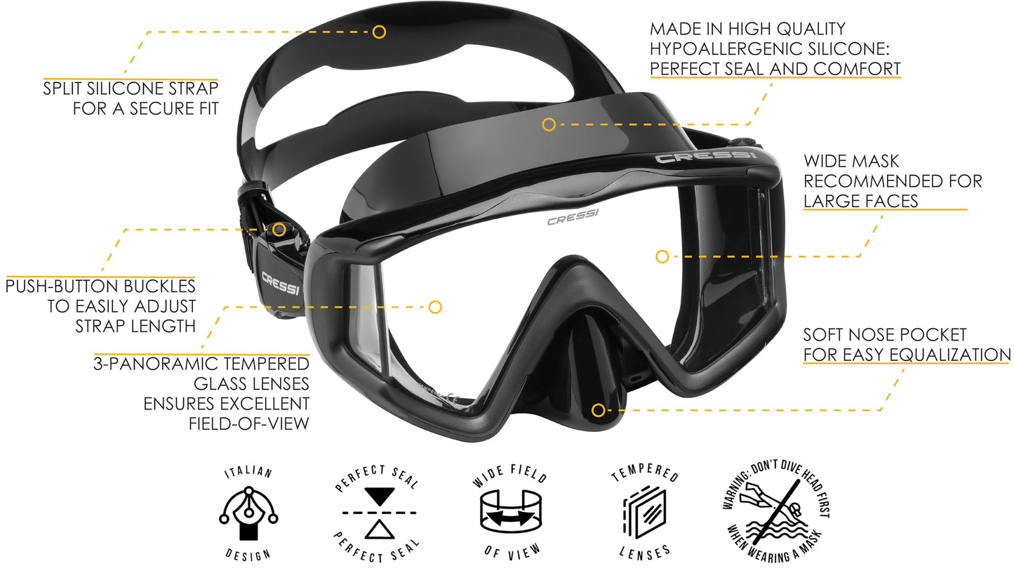 Cressi Liberty Triside Spe Diving Mask, Black/Black/Black
