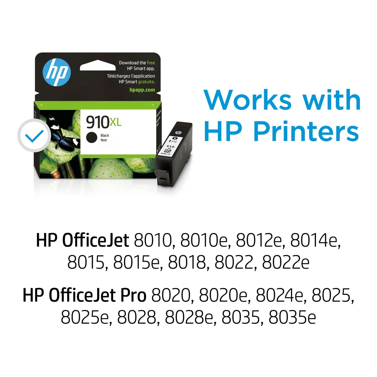HP 910XL Black High-yield Ink Cartridge for HP Printers | Works with Printer Series: OfficeJet 8010, 8020; OfficeJet Pro 8020, 8030 | Eligible for Instant Ink | 3YL65AN