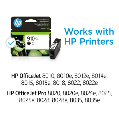 HP 910XL Black High-yield Ink Cartridge for HP Printers | Works with Printer Series: OfficeJet 8010, 8020; OfficeJet Pro 8020, 8030 | Eligible for Instant Ink | 3YL65AN