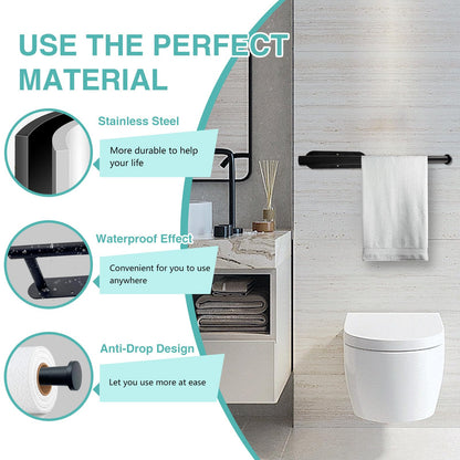 Paper Towel Holder, Self Adhesive or Drilling Paper Towel Holder Under Cabinet, Stainless Steel Black Paper Towel Holders Wall Mount for Kitchen, Bathroom, Sink, Pantry, Fridge