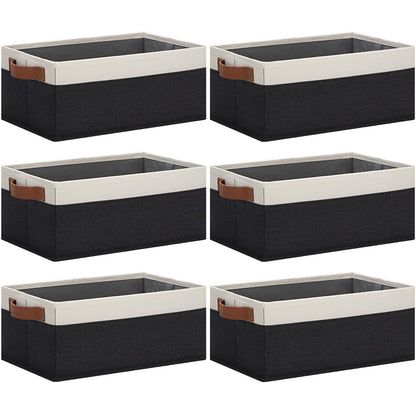 GhvyenntteS Storage Baskets for Organizing, Fabric Storage Bins with Leather H&les, Foldable Rectangular Storage Baskets for Shelves, Closets, Home, Office(Black/White, 6 Pack)11.8X7.9X5.1 in