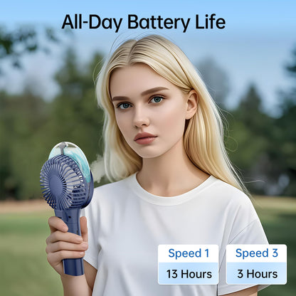 PANERGY Handheld Misting Fan – Rechargeable Battery Operated,Handheld Personal Fan with Mist Spray, Electric Hand Fans, 180° Foldable Mister Fans for Travel, Camping, Disney, Concerts, Office(Blue)