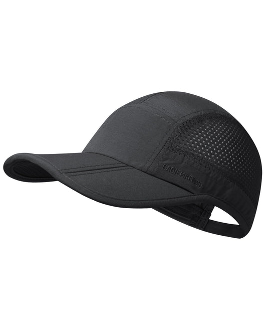 GADIEMKENSD Men Outdoor Hat Reflective Folding Running Sport Hats Summer Cool UPF 50 Sun Unstructured Baseball Caps for Men Women Breathable Light Quick Dry Travel Golf Hat Black