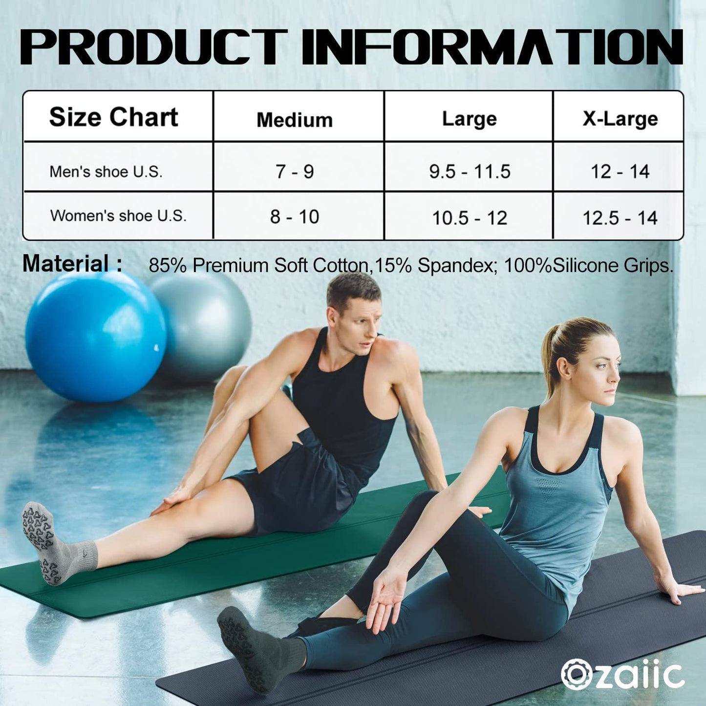 Ozaiic Non Slip Socks Grip for Yoga Home Workout Pure Barre, Pilates, Hospital, Ideal Cushion Socks for Men and Women