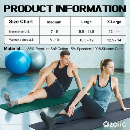 Ozaiic Non Slip Socks Grip for Yoga Home Workout Pure Barre, Pilates, Hospital, Ideal Cushion Socks for Men and Women