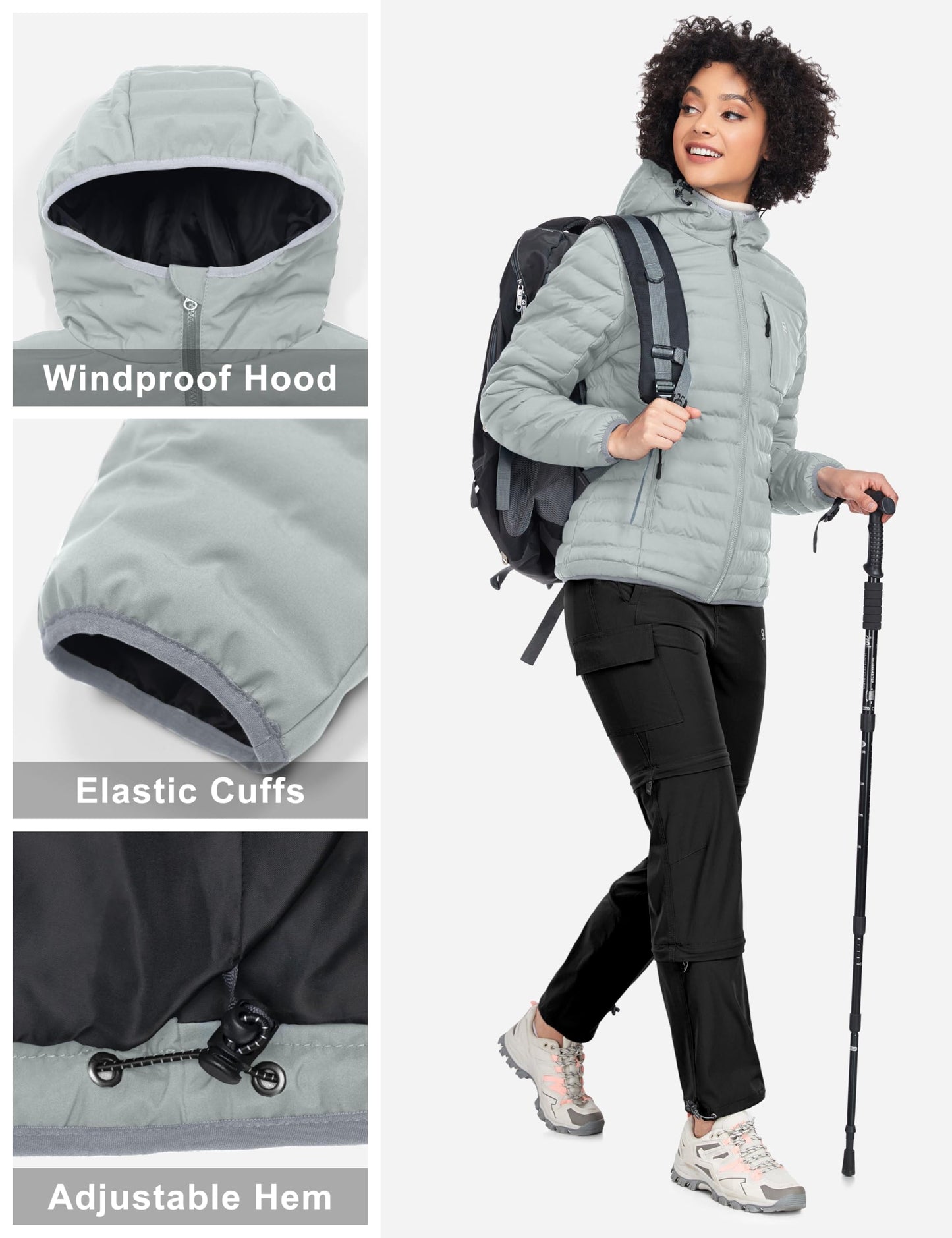 Little Donkey Andy Women's Warm Waterproof Puffer Jacket Windproof Hooded Winter Coat with Recycled Insulation Upgraded Ligth Grey M