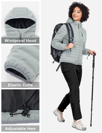 Little Donkey Andy Women's Warm Waterproof Puffer Jacket Windproof Hooded Winter Coat with Recycled Insulation Upgraded Ligth Grey M