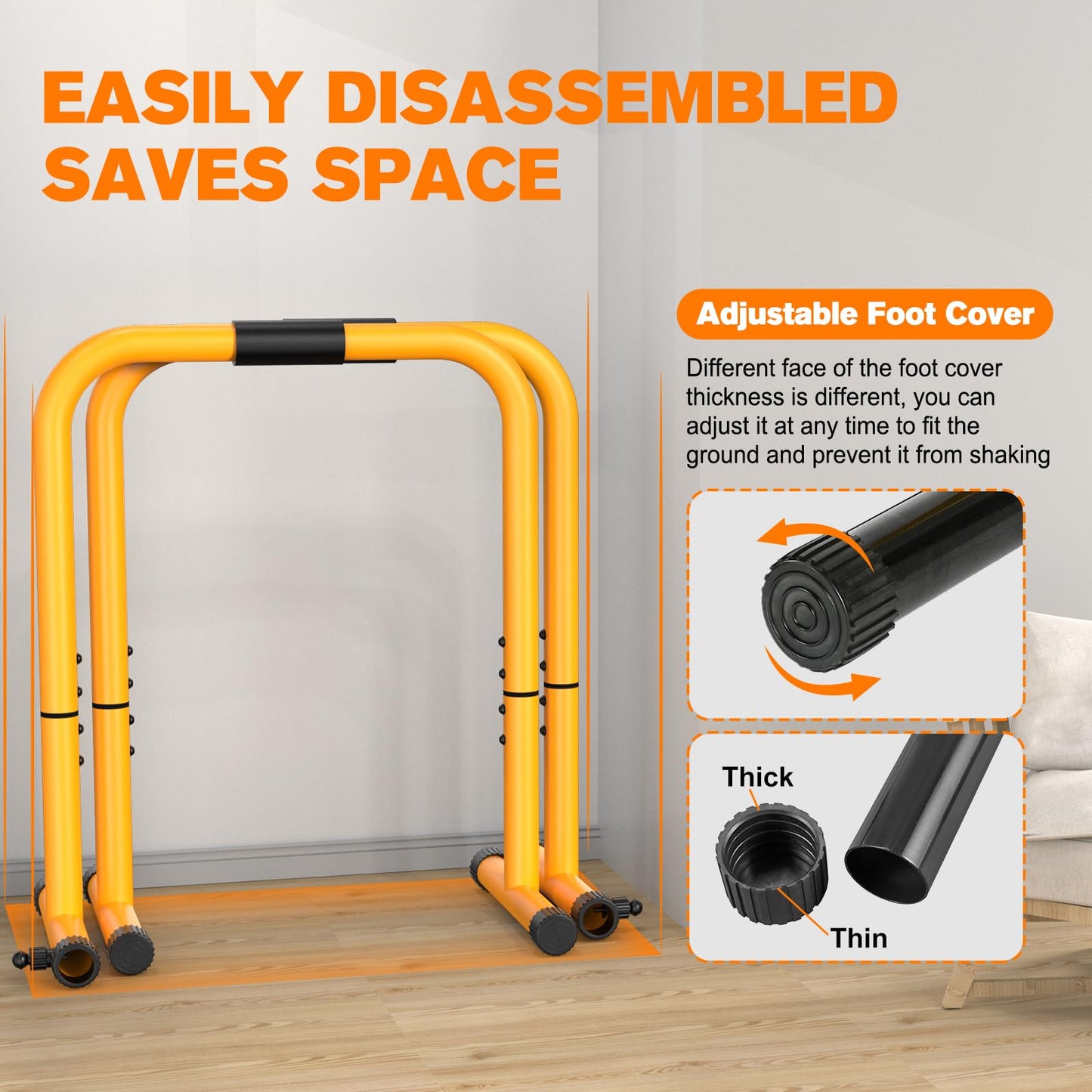 RELIFE REBUILD YOUR LIFE Dip Bars & Dip Station Functional Heavy Duty Dip Stands Fitness Workout Dip bar Station Stabilizer Parallette Push Up Stand (Yellow)