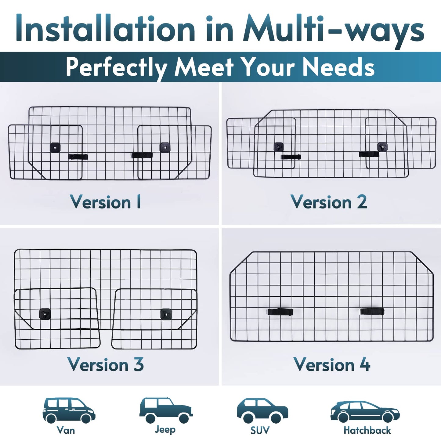 rabbitgoo Dog Car Barrier for SUVs, Adjustable Large Pet Gate, Universal-Fit Divider Cargo Net, Heavy-Duty Wire Mesh Dog Barrier SUV, Van Vehicles Subaru Car Accessories Safety Travel, Standard Model