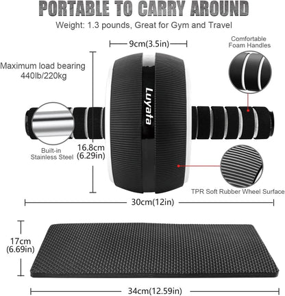 Ab Roller Wheel, 10-In-1 Ab Exercise Wheels Kit with Resistance Bands, Knee Mat, Jump Rope, Push-Up Bar - Home Gym Equipment for Men Women Core Strength & Abdominal Exercise (Black)