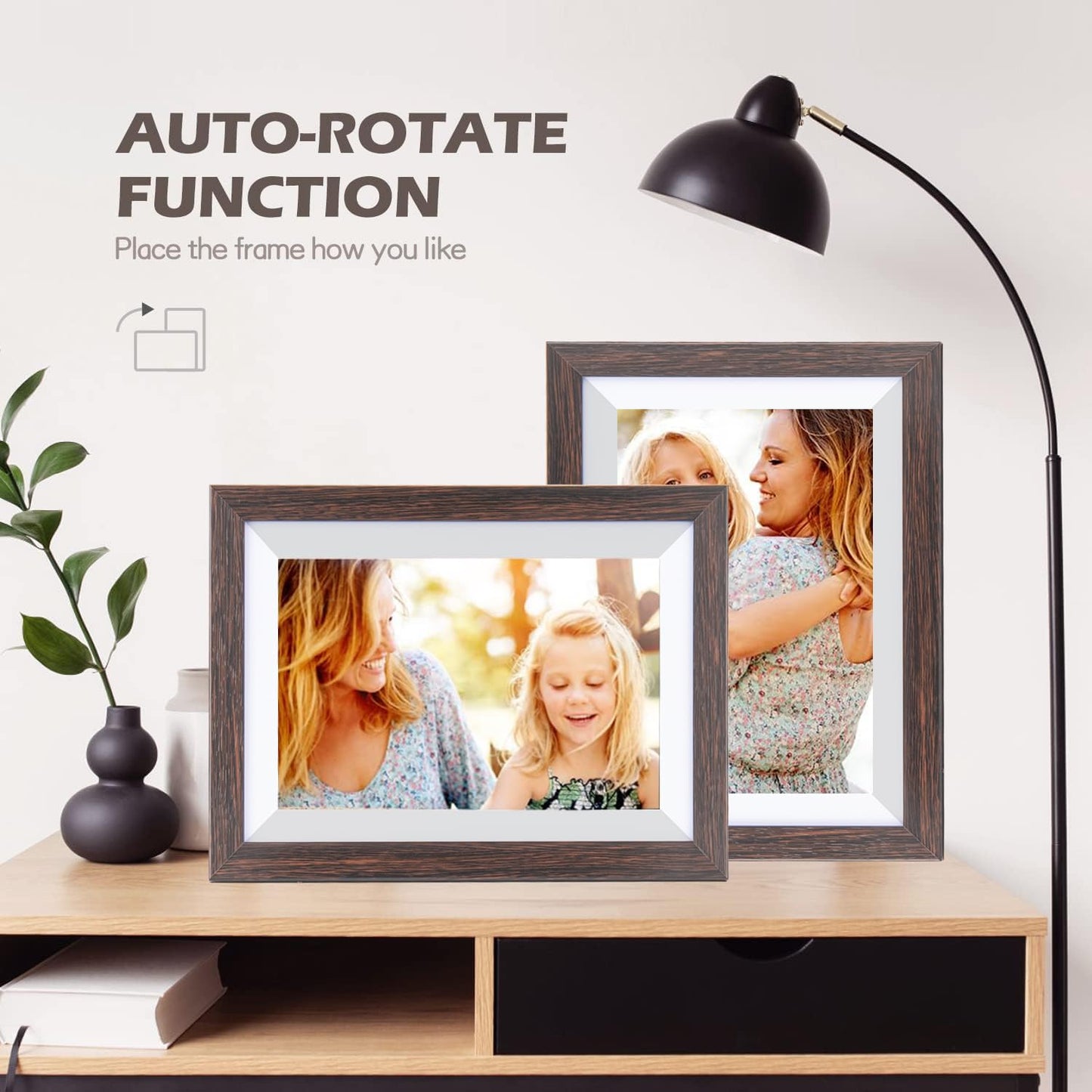 Frameo Digital Picture Frame WiFi 10.1inches Digital Photo Frame, Electronic Photo Frame Load from Phone, 1280x800 IPS Touch Screen HD Display, Auto-Rotate, Share Photos/Video-Great Gift(Brown Wood)