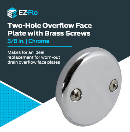 EZ-FLO Two-Hole Bathtub Overflow Face Plate with Brass Screws, Chrome, 35245