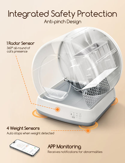 MeoWant Self-Cleaning Cat Litter Box, Integrated Safety Protection Automatic Cat Litter Box for Multi Cats, Extra Large/Odor Removal/APP Control Smart Cat Litter Box with Mat & Liner