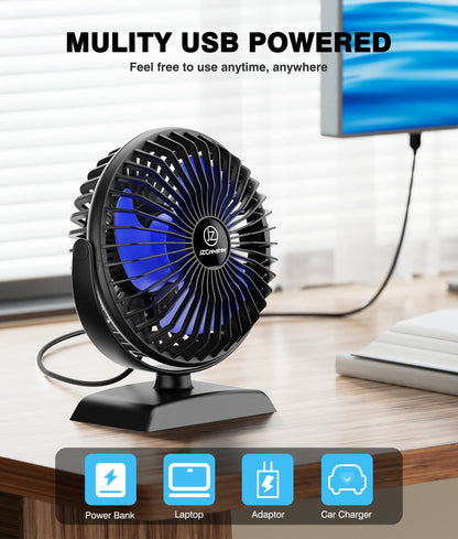 JZCreater Mini Desk Fan，3 Speed Ultra-Quiet Operation，Portable USB Cooling Fan for Office Desk, Bedroom Use, Personal Fan with Adjustable Tilt for Summer Indoor/Outdoor,USB-Powered, Black