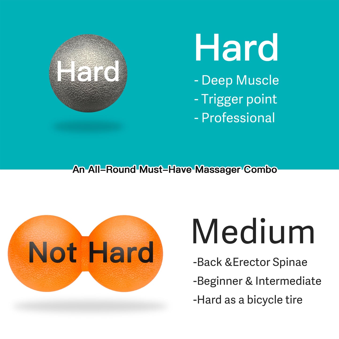 Hard Lacrosse Ball + Soft Peanut Massage Ball Set – Deep Tissue & Trigger Point Tool for Plantar Fasciitis Relief, QL, Iliacus, Glutes, Neck, Hamstrings, Hip Flexors & Myofascial Release