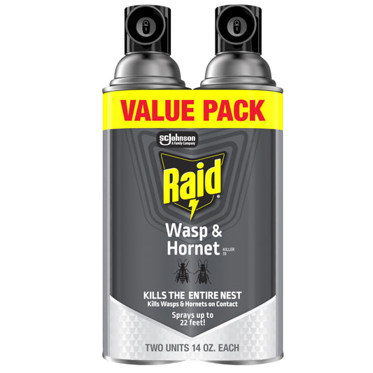 Raid Wasp & Hornet Killer Spray, Bug Killer Kills the Entire Nest, 14 Oz, 2 Count