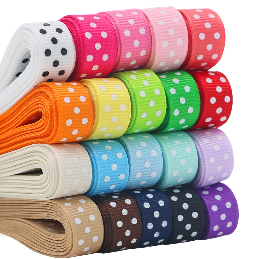QingHan Grosgrain Ribbons for Crafts Gifts Wrapping 3/8" Boutique Polka Dot Fabric Ribbon 40yd (20 x 2yd)
