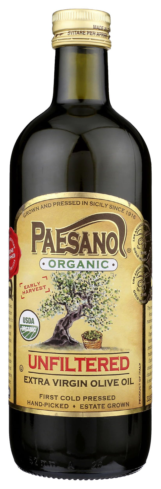 Paesanol ORGANIC UNFILTERED Extra Virgin Olive Oil 33.8 Fl Oz Glass