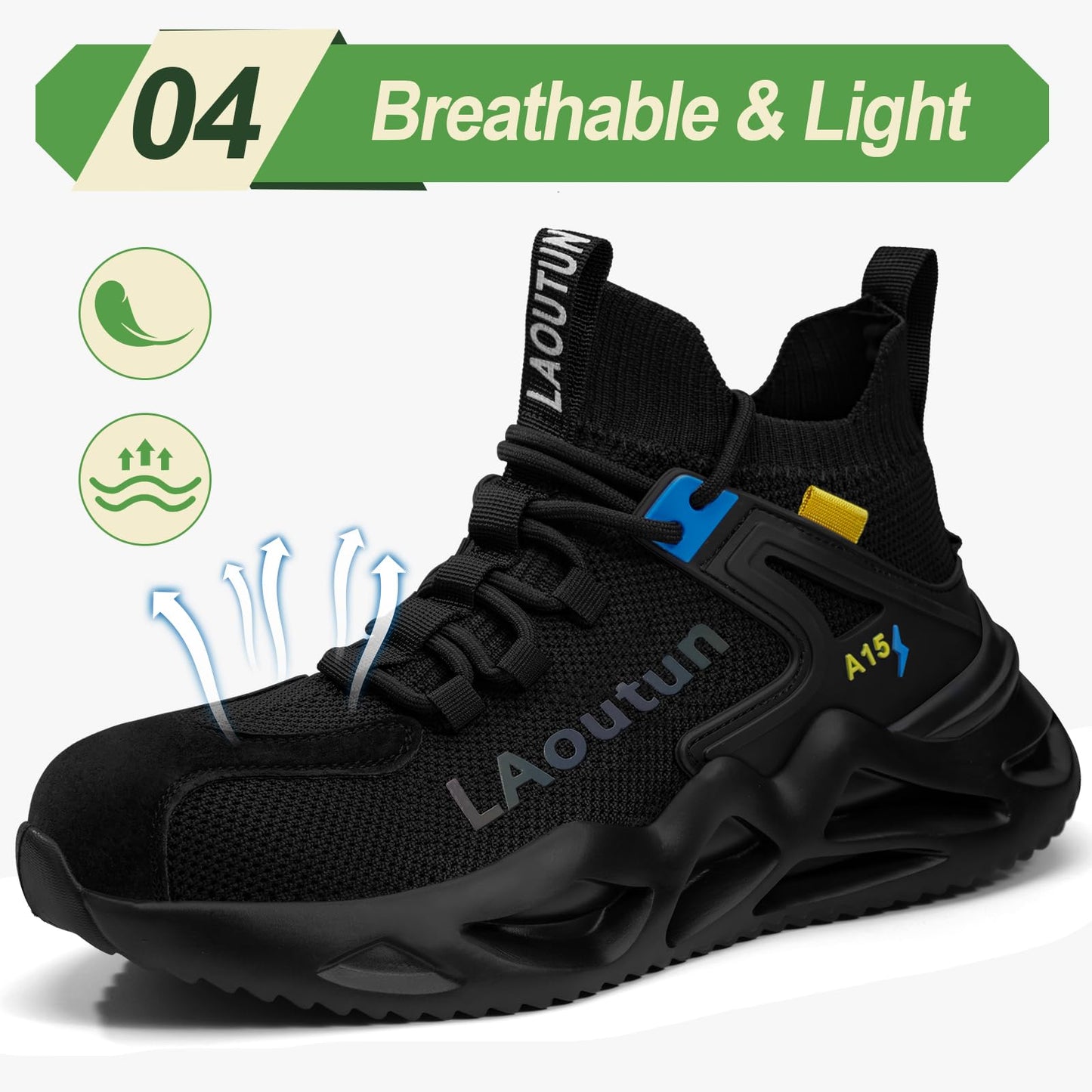 LAoutun Steel Toe Shoes for Men Women Comfortable Lightweight Work Safety Shoes for Men Women Puncture Proof Slip Resistant Indestructible Sneakers Construction Work Utility Sneakers