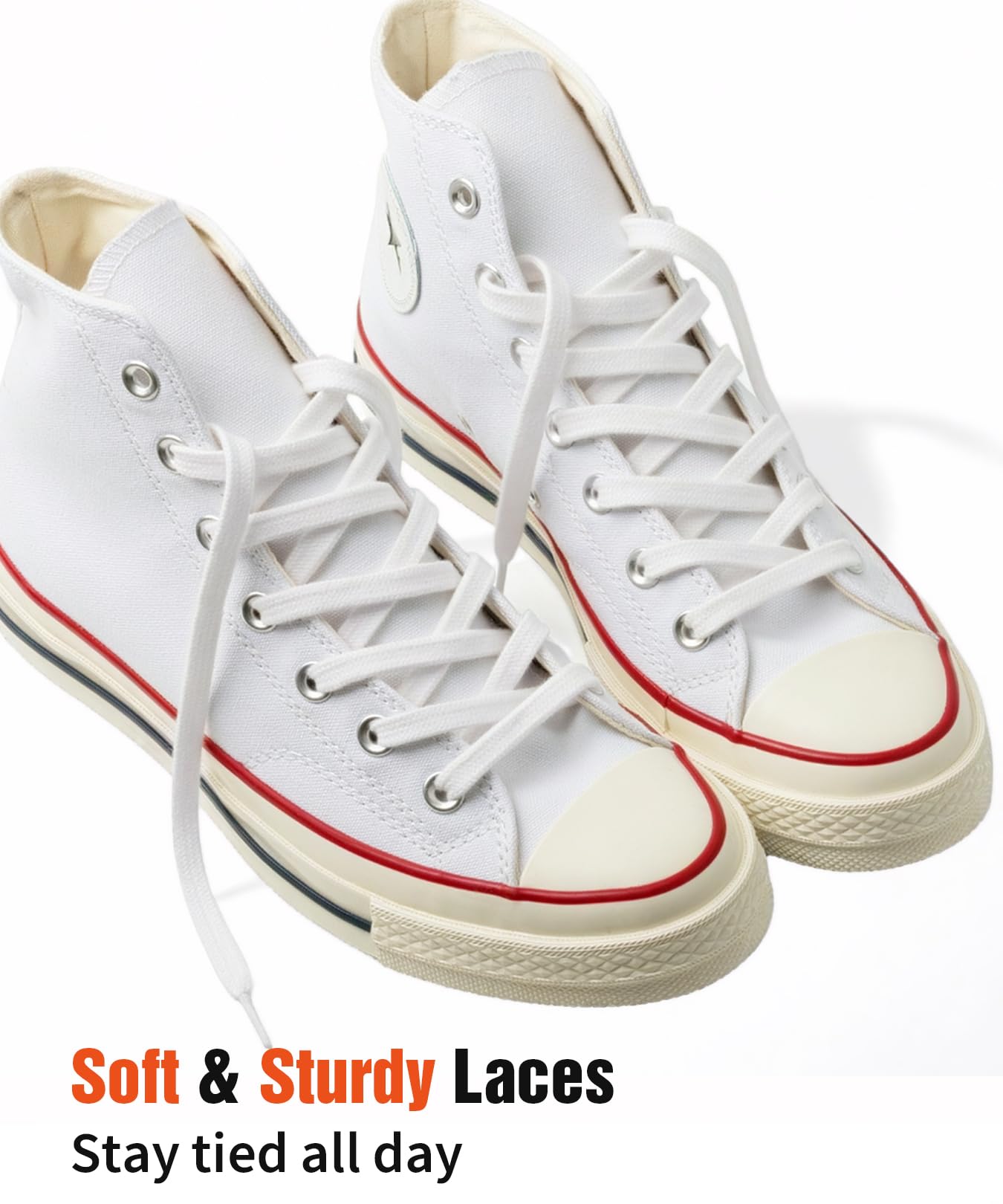 Handshop Wide Flat Athletic Shoelaces 5/16"(2 Pair) - Shoe Laces for Sneakers and Casual Shoes Replacements White 47 inch (120cm)