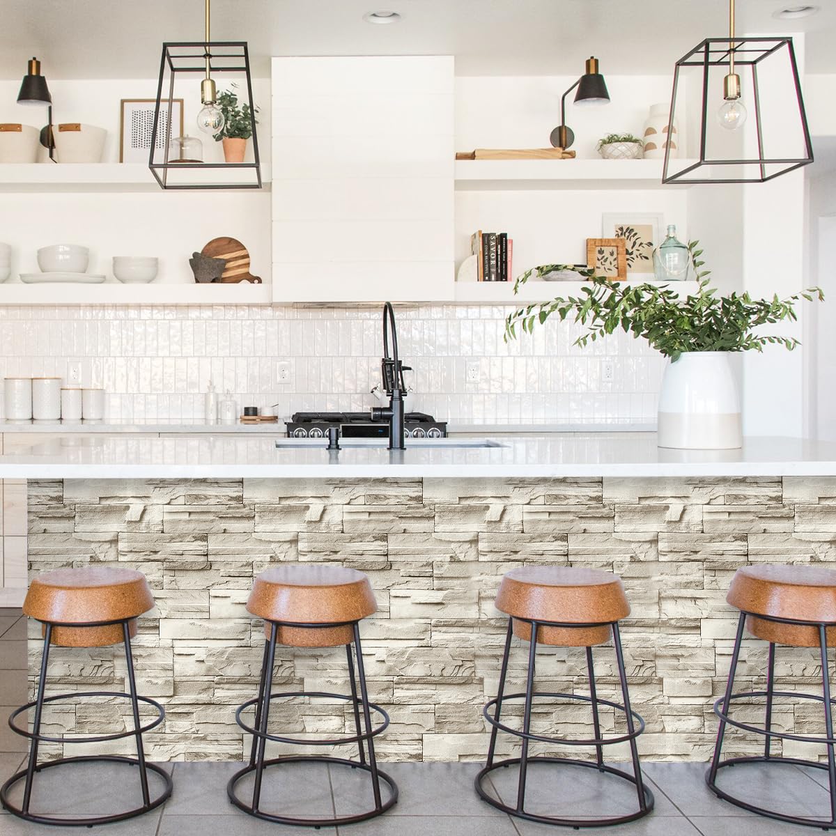 Jeweluck Stone Wallpaper Peel and Stick Brick Wallpaper 17.7”×118.1” Brick Contact Paper Peel and Stick Wall Paper Bathroom Faux Stone Backsplash for Kitchen Removable Decorative for Walls Vinyl