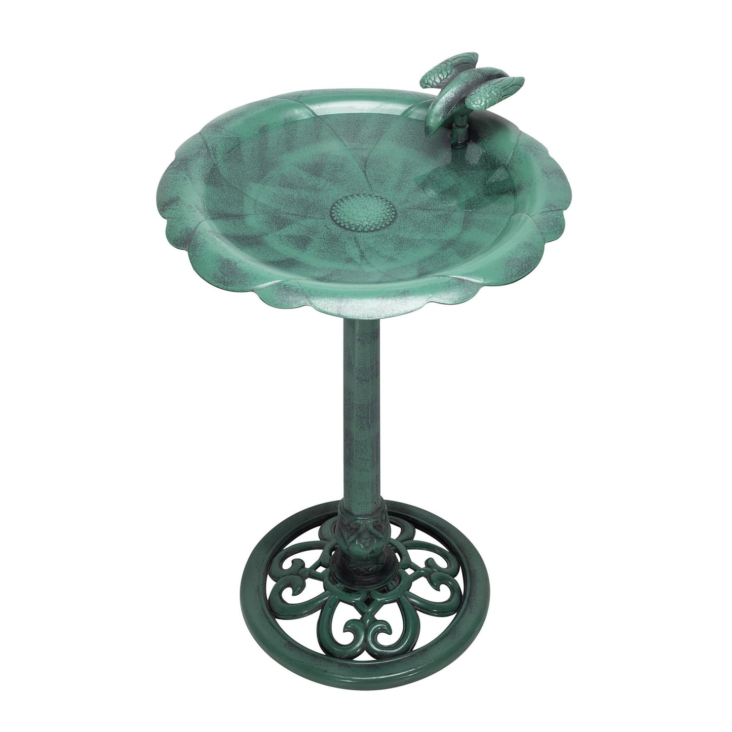 Alpine Corporation - 31" Tall Outdoor Antique Flower Birdbath with Bird Decoration Yard Statue – Charming Garden Accent to Attract Birds - Durable Polypropylene Construction for Patio, Deck, or Yard
