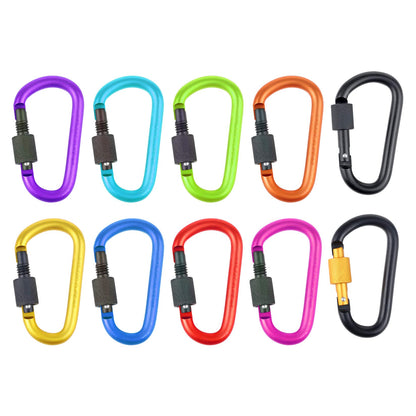 IEBUOBO 10 Pack Aluminum D Ring Key Rings Hiking Clips Locking Carabiner for Hiking Camping Fishing and Outdoor Use，Clips with Screw Gate Multicolored