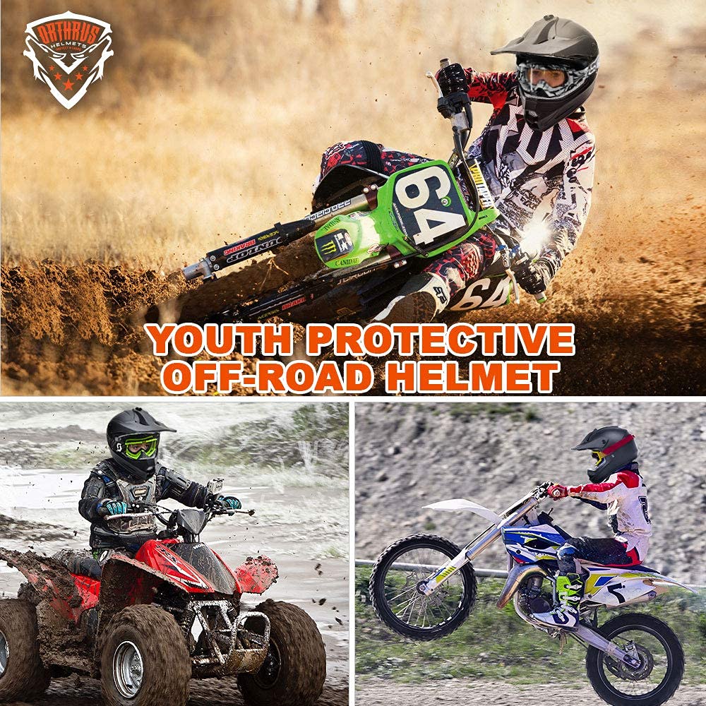 Orthrus DOT Certified Adult & Youth Helmet for Dirt Bike ATV Motocross Offroad Motorcycle Bike(MatteBlack,XL)