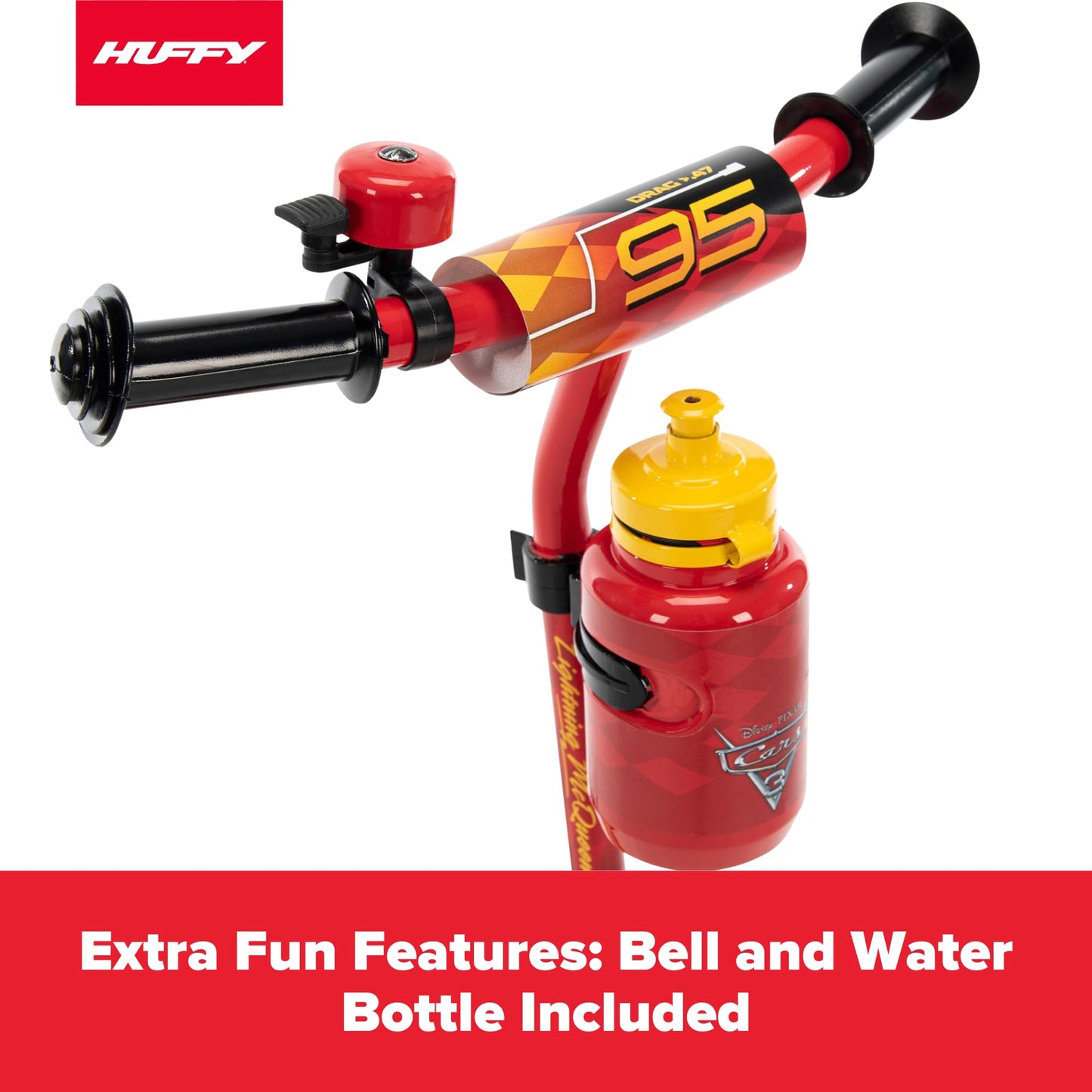 Huffy Disney Pixar Cars Preschool Scooter with Lights, Bell, and Water Bottle, Superhero Red