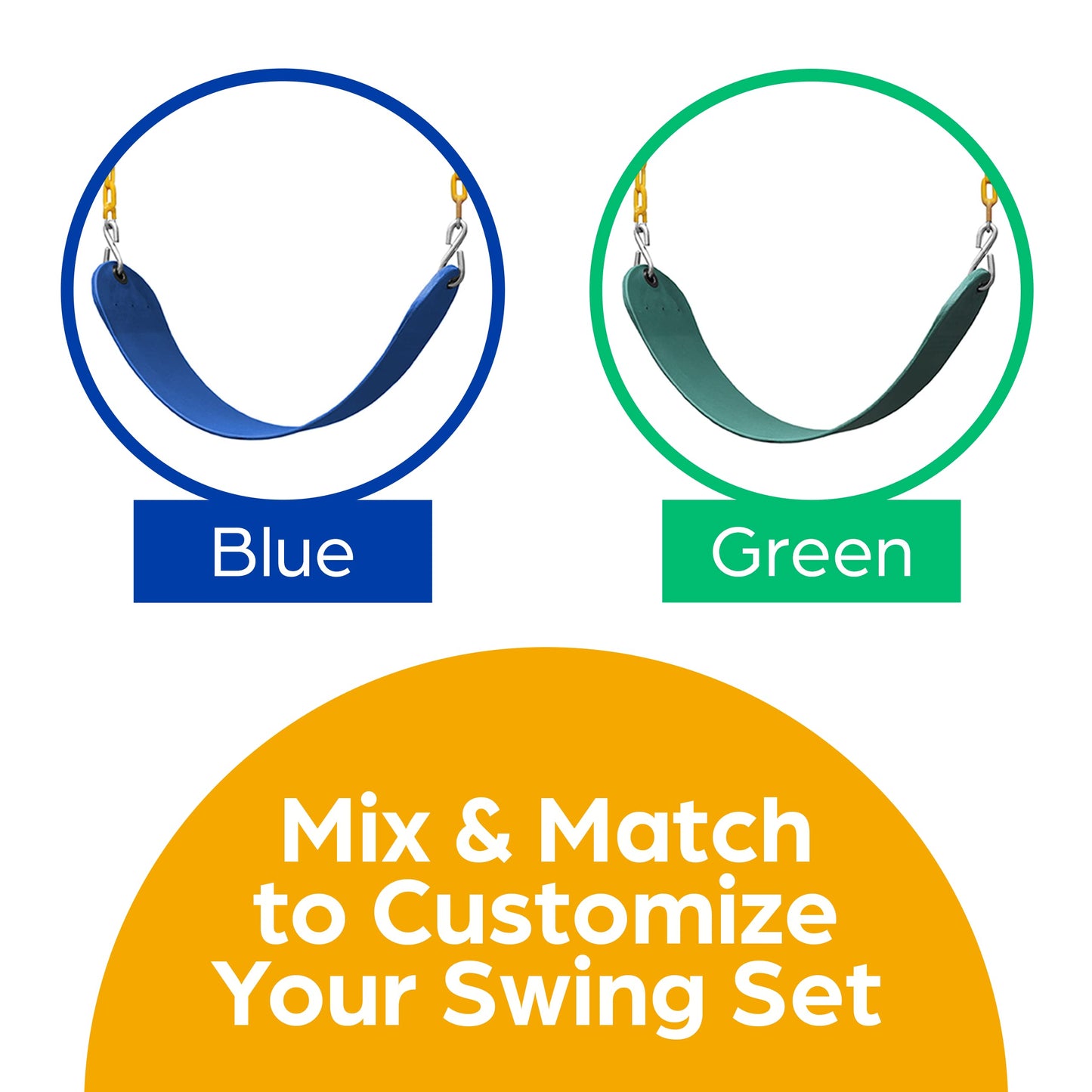 Jungle Gym Kingdom Swings for Outdoor Swing Set - Pack of 2 Swing Seat Replacement Kits with Heavy Duty Chains - Backyard Swingset Playground Accessories for Kids (Blue)