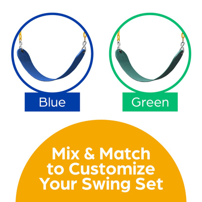 Jungle Gym Kingdom Swings for Outdoor Swing Set - Pack of 2 Swing Seat Replacement Kits with Heavy Duty Chains - Backyard Swingset Playground Accessories for Kids (Blue)