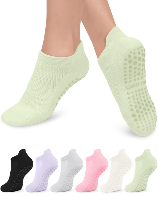 Pilates Socks with Grips for Women, Ankle Yoga Socks for Ballet Barefoot Workout Athletic Socks