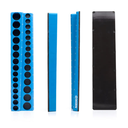NEIKO 03971A Magnetic Socket Holder | 3/8” Drive | 6mm-20mm | Holds Shallow & Deep Sockets Tray | Metric Socket Organizer | 30 Hole Tool Box Storage | Scratch Free Mounting | High Visibility