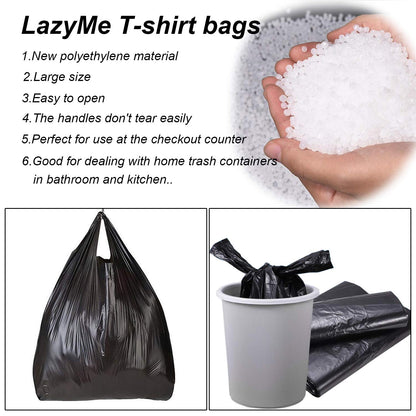 LazyMe T Shirt Bags, Black Plastic Bags with Handles for Grocery and Retail, Bolsas De Plastico Para Negocio, 12x20inch (100pcs)