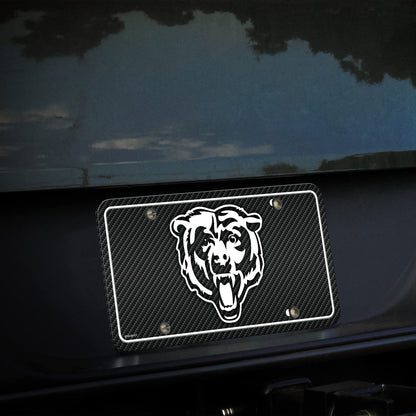 Rico Industries NFL Football Chicago Bears Carbon Fiber Metal Auto Tag 6" x 12" - Great For Truck/Car/SUV