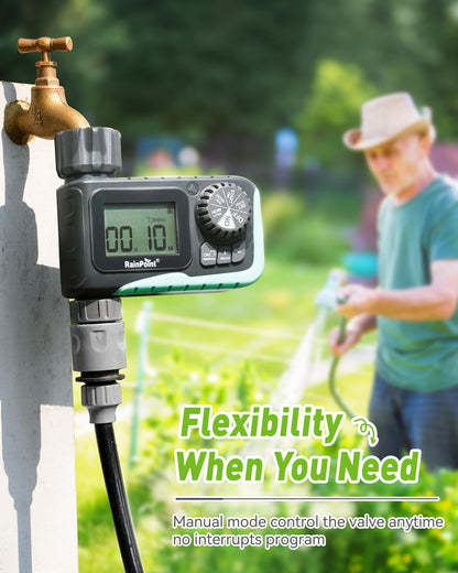 RAINPOINT Sprinkler Timer Outdoor, Water Timer for Garden Hose, Programmable Watering Irrigation Timer with Rain Delay/Manual, V2, 2024 Release(Plastic)