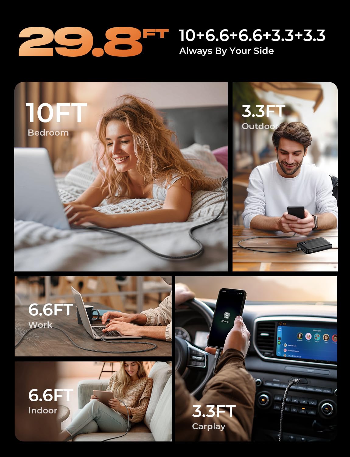 LISEN USB C Cable, 5-Pack [3.3/3.3/6.6/6.6/10FT] for iPhone 17 Charger Cord, 60W USB C to USB C Cable Fast Charging for iPhone Air 17 16 15 Pro Max, Samsung Z Flip 7/S25/S24, Switch 2, iPad, MacBook