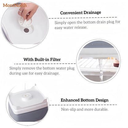 MontNorth Collapsible Wash Basin 9L, Foldable Dish Tub with Drain Plug, Portable Collapsible Dish Basin, Camping Sink for Washing Dishes, Laundry & Kitchen Use,Gray