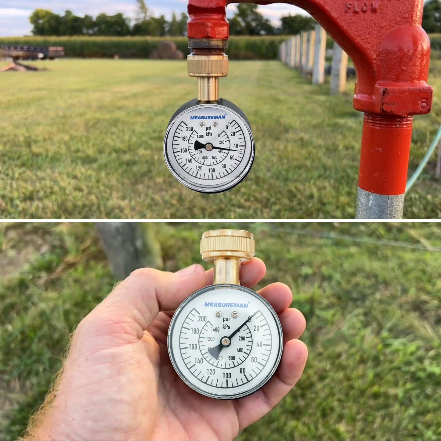 MEASUREMAN 0-200 PSI Water Pressure Gauge, 2-1/2'' Dial, Hose bib Pressure Gauge, Home Water Pressure Tester, Durable 3/4” Hose Thread, Water Pressure Gauge for Home