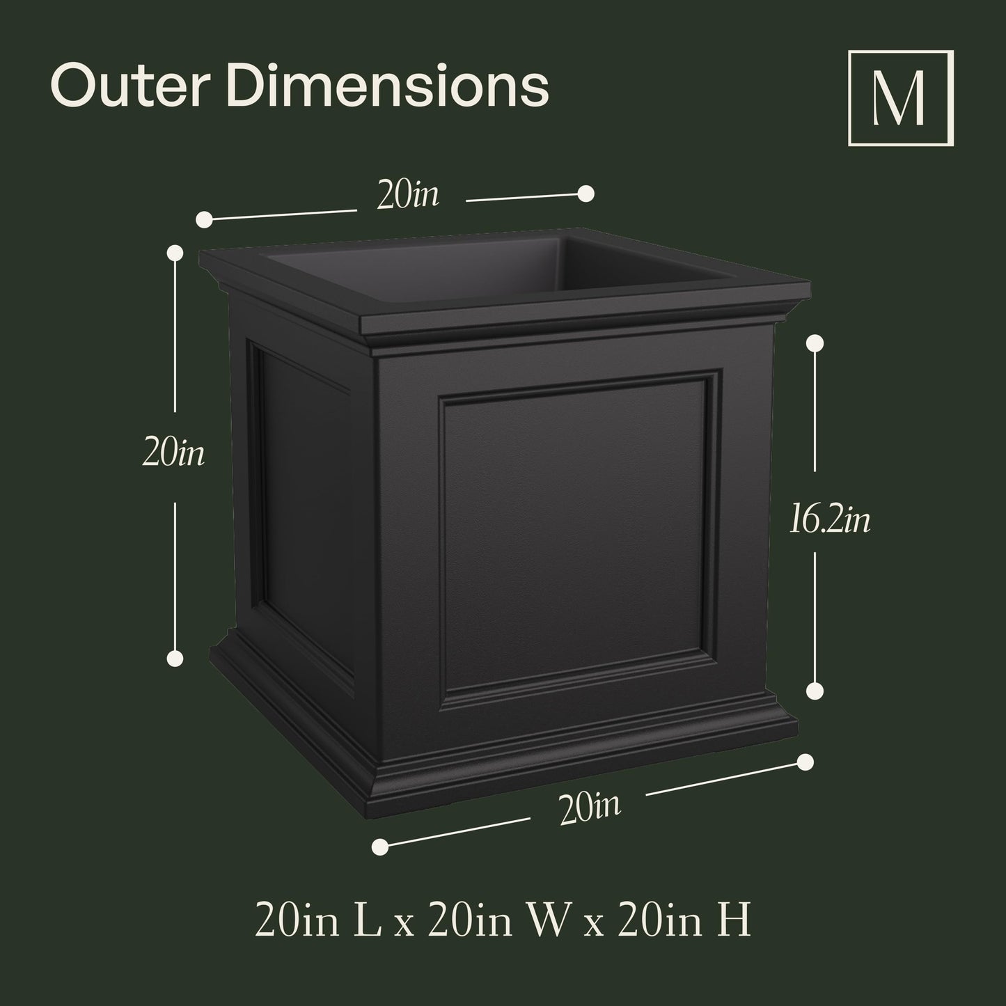 Mayne 5825W Fairfield Patio Planter, White, 20-Inch