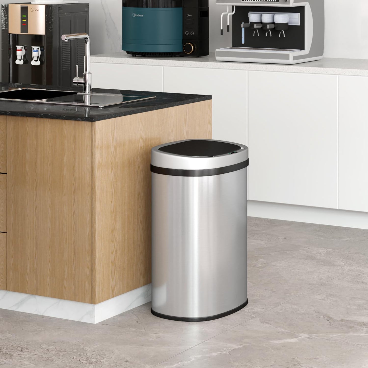 Kitchen Trash Can with Lid, 13 Gallon Automatic Garbage Can for Bathroom Bedroom Home Office 50 Liter Touch Free High-Capacity Brushed Stainless Steel Waste Bin