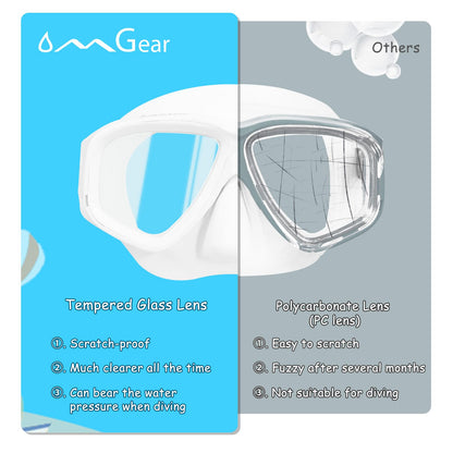 OMGear Swim Goggles with Nose Cover Diving Mask Snorkeling Gear Kids Adult Snorkel Mask for Scuba Free Diving Spearfishing Neoprene Strap Cover Impact Resistance (White)
