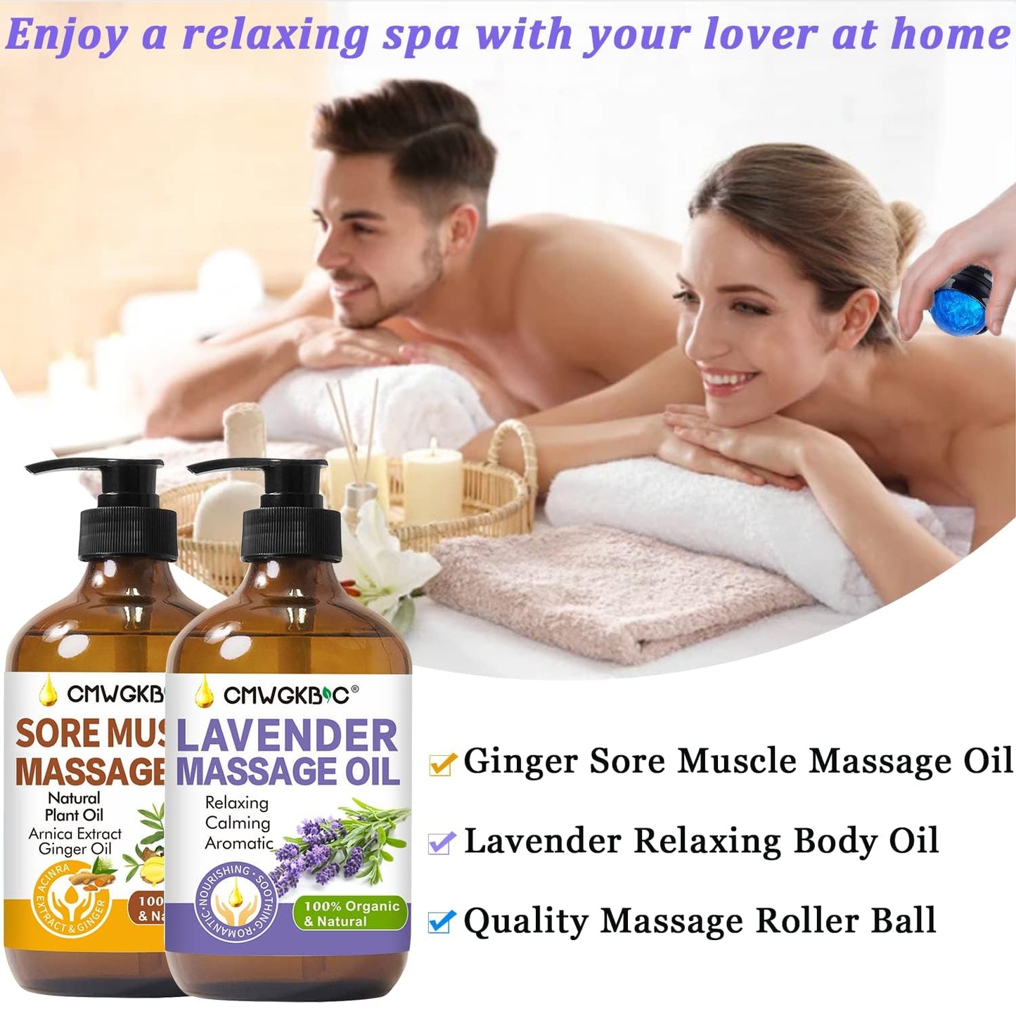 Massage Oil for Massage Therapy,Lymphatic Drainage-Ginger Oil Sore Muscle Arnica Oil &Lavender Oil Relaxing Massage Oils for Date Night,Massage Ball,Fathers Day Gift for Husband,Men, Gifts for Him Her