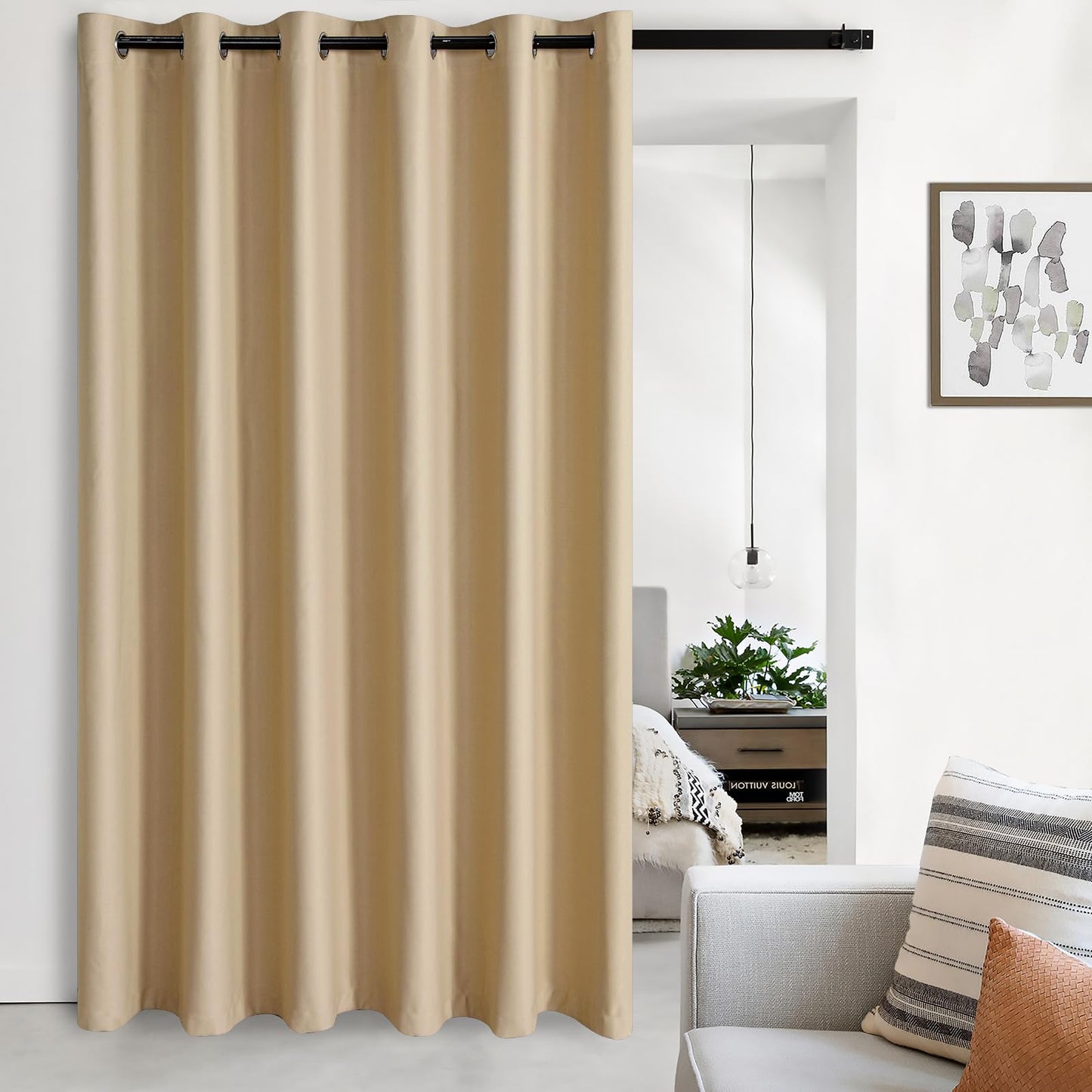 JIUZHEN Room Divider Curtains for Bedroom, Living Room, Dorm - Privacy Partition Curtains with Grommets, Soundproof Hanging Room Dividers (Beige, W100 by L84, 1 Panel)