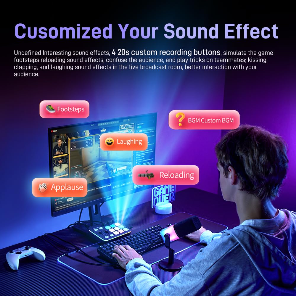 MAONO Gaming Audio Mixer, Audio Interface with Pro-preamp, RGB, Bluetooth, 48V Phantom Power for Live Streaming, Podcasting, Content Create, Gaming MaonoCaster G1 NEO (Not for USB Mic)