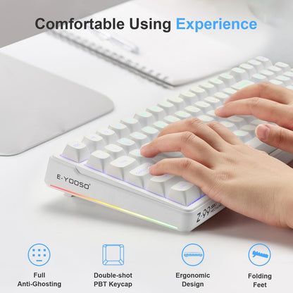 HUO JI E-Yooso Creamy Mechanical Keyboard Wired, Hot Swappable, Pre-lubed Linear Switches, Gasket Structure with Sound Dampening Foam, RGB Backlit, 99 Keys Custom Gaming Keyboard for PC/Mac,White